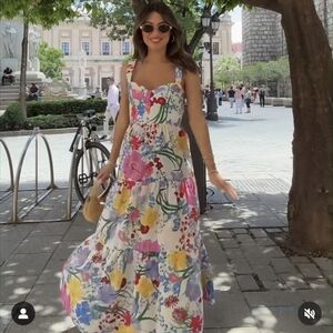 Zara floral print dress tiered Midi maxi multicolor white pink yellow NWT 3540/2
